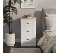 Welcome Furniture Ready Assembled Sussex 3 Drawer Bedside Cabinet In White Ash & Bardolino Oak, White