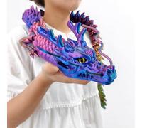 TUTHKOTH 47-Inch 3D Printed Dragon Statue - Articulated Chinese Dragon with Movable Joints, Beard & Horns - Realistic Red Blue Gold Gradient Collectible Figurine for Home Display