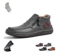 Tuthrav Leather Shoes, Men’s Handmade Premium Leather Slip-On Driving Boots - Wide Toe, for Travels (Gray,6.5)