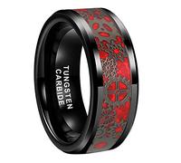 TUTISS 6mm 8mm Blue Red Green Carbon Fiber Steampunk Gear Inlay Tungsten Rings for Men Women Wedding Bands Beveled Edges Polished Comfort Fit, Metal, No Gemstone