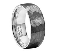 TUTISS 6mm 8mm Silver/Black/Gold/Rose Gold Hammered Tungsten Rings for Men Women Couple Fashion Jewelry Engagement Wedding Bands Domed Matte Finish Comfort Fit, Metal, No Gemstone