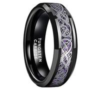 TUTISS 6mm 8mm Silver/Black Tungsten Rings for Men Women Black/Red/Green/Purple Carbon Fiber Celtic Dragon Inlay Fashion Jewelry Engagement Wedding Bands Beveled Edges Comfort Fit, Metal, No Gemstone