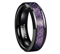 TUTISS 6mm 8mm Silver/Black Tungsten Rings for Men Women Black/Red/Green/Purple Carbon Fiber Celtic Dragon Inlay Fashion Jewelry Engagement Wedding Bands Beveled Edges Comfort Fit, Metal, No Gemstone