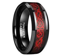 TUTISS 6mm 8mm Silver/Black Tungsten Rings for Men Women Black/Red/Green/Purple Carbon Fiber Celtic Dragon Inlay Fashion Jewelry Engagement Wedding Bands Beveled Edges Comfort Fit, Metal, No Gemstone