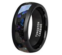TUTISS 8mm Black Tungsten Rings for Men Women Outer Space Nebula Galaxy Blue Gemstone Purple Amethyst Inlay Engagement Wedding Band Polished Comfort Fit, Metal, No Gemstone