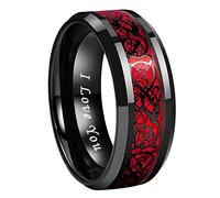 TUTISS 8mm Red Green Purple Carbon Fiber Celtic Dragon Inlay Black Tungsten Rings for Men Women Wedding Bands I Love You Engraved Comfort Fit, Metal, No Gemstone