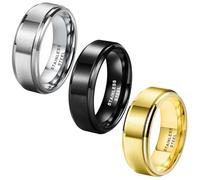 TUTISS 8mm Silver Black & Gold 316L Stainless Steel Rings for Men Women Engagement Wedding Bands Matte Stepped Beveled Edges Comfort Fit 3 Pcs A Set, Metal, No Gemstone