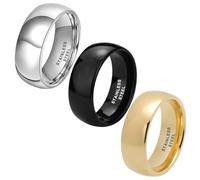 TUTISS 8mm Silver/Black/Gold 316L Stainless Steel Rings for Men Women Fashion Engagement Wedding Bands Domed Polished Shiny Comfort Fit 3 Pcs A Set, Metal, No Gemstone