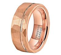 TUTISS 8mm Silver/Black/Gold/Rose Gold Hammered Tungsten Rings for Men Women Fashion Jewelry Engagement Wedding Bands Offset Line Matte Finish Comfort Fit, Metal, No Gemstone