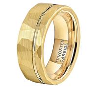 TUTISS 8mm Silver/Black/Gold/Rose Gold Hammered Tungsten Rings for Men Women Fashion Jewelry Engagement Wedding Bands Offset Line Matte Finish Comfort Fit, Metal, No Gemstone