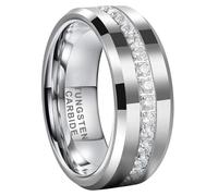 TUTISS 8mm Silver/Black/Gold Tungsten Rings for Men Women Couple Eternity Anniversary Engagement Wedding Bands Fashion Jewelry CZ Stone Inlay Beveled Polished Shiny Comfort Fit, 6 UK, Tungsten Carbide