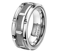 TUTISS 8mm Silver/Black/Gold Tungsten Rings for Men Women Promise Engagement Wedding Band Brick Pattern Brushed Center Comfort Fit, Metal, No Gemstone