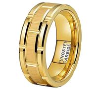 TUTISS 8mm Silver/Black/Gold Tungsten Rings for Men Women Promise Engagement Wedding Band Brick Pattern Brushed Center Comfort Fit, Metal, No Gemstone