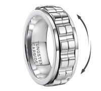 TUTISS 8mm Silver/Black/Gold Tungsten Titanium Spinner Rings for Men Women Anxiety Released Promise Engagement Wedding Bands Stepped Polished Shiny Comfort Fit, Metal, No Gemstone