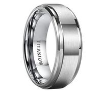 TUTISS 8mm Silver/Black/Gunmetal Titanium Rings for Men Women Engagement Wedding Bands Matte Finish Stepped Beveled Edges Comfort Fit, Metal, No Gemstone