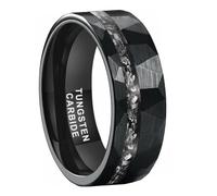 TUTISS 8mm Silver/Black Hammered Tungsten Rings for Men Women Genuine Meteorite Chip Inlay Fashion Jewelry Engagement Wedding Promise Band Matte Brushed Finish Comfort Fit, Non-Precious Metal, No