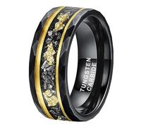 TUTISS 8mm Silver/Black Hammered Tungsten Rings for Men Women Meteorite Chip Gold Foil Inlay Promise Engagement Wedding Band Matte Finish Comfort Fit, Metal, No Gemstone