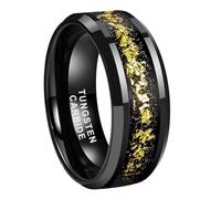 TUTISS 8mm Silver/Black Tungsten Rings for Men Women Orion Nebula Galaxy Opal Blue Gold Foils Inlay Engagement Wedding Promise Band Beveled Edges Polished Comfort Fit, Metal, No Gemstone