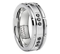 TUTISS 8mm Silver/Black Tungsten Rings for Men Women Promise Engagement Eternity Wedding Bands Black Cubic Zircon Stone Inlay All Around Matte Finish Comfort Fit, Metal, No Gemstone