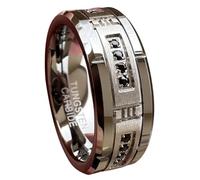 TUTISS 8mm Tungsten Rings for Couple Men Women Cubic Zirconia Cz Stone All Around Eternity Anniversary Engagement Wedding Bands Fashion Jewelry Matte Polished Comfort Fit, Metal, No Gemstone