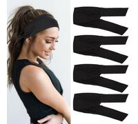 TuTive 4 Pieces Knotted Adjustable Headbands for Women Black Headbands Elastic Non-Slip Fashion Hair Bands for Workout Sports Running Yoga