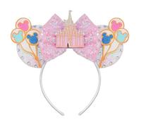 TUTKIMUS Bow Mouse Ears Headband Princess Party Park Ear Decoration Cosplay Costume Headwear for Women & Girls (Pink white)