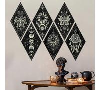 Tutmyrea 6 Pack Art Acoustic Panels Soundproof Wall Panels with Self-Adhesive, 20x12inchs Sound Absorbing Panels Boho Wall Decor, Gothic Style Moon Stars Sun Phases Dreamcatcher Acoustical Wall Panels