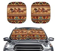 Tutolipy Aztec Horse Sun Shade for Front Windscreen, Foldable Car Sun Visor, 2pcs/set, Sun Shade to Keep Your Vehicle Cool and Damage Free, Easy to Use