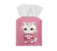 Tutolipy Cartoon Kitty Tissue Box Cover Case Portable Square Tissue Box Organizers with Bottom Belt Pink Facial Paper Dispenser Modern Home Decorative for Bathroom Bedroom Office