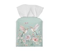 Tutolipy Floral Hummingbirds Leather Tissue Box Cover Square - Tissue Holder with Bottom Belt Aesthetic Leather Tissue Box Holder for Bathroom, Home Office Decoration Aqua