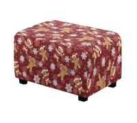 Tutolipy Gingerbread Man Ottoman Cover Rectangle Non-Slip Footrest Stool Covers Wear Resistant Footstool Slipcovers Breathable Soft Furniture Protector, Christmas Decor