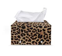 Tutolipy Leopard Print Rectangular Tissue Box Cover for Home, Leather PU Tissue Dust Cover, Cubiod Tissue Box Holder with Buttom Belt Large Capacity