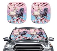 Tutolipy Pair of Horse Car Sun Shade for Windscreen Cherry Blossom Sun Protection for Most Saloons SUV Truck Sun Visor Set of 2 Sun Protection Foldable Universal Sun Protection