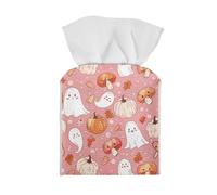 Tutolipy Pumpkins Ghosts Tissue Box Cover Decorative Holder PU Leather Square Tissue Case Dispenser for End Table, Office Desk, Nightstand, Halloween Home Decoration