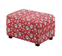 Tutolipy Santa Claus Ottoman Slipcover Ho Ho Ho Print Rectangle Ottoman Covers Trendy Christmas Decor Non-Slip Stretch Footstool Protector with Elastic Band