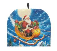 Tutolipy Santa Claus Print Teapot Cover Insulated Tea Kettle Cosy with Top Hanging Loop, Dust Proof Tea Pot Warmer for Tea Coffee Lovers,Chirstmas Sleigh Ride