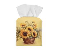 Tutolipy Sunflower Print Tissue Cover Novelty Case Box with Bottom Belt Tissue Box Holder Square Tissue Dispenser Box Novelty for Bathroom Office Parlor Yellow