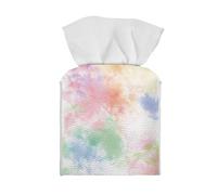 Tutolipy Tie Dye Print Tissue Box Cover Square Kitchen Tissue Holder Leather Cube Tissue Case Cover with Bottom Belt Modern Bathroom Accessories