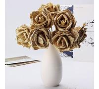 Tutoy 7Pcs Artificial Bouquet Glitter Foam Artificial Flowers Wedding Bridal Party Decor DIY Rose - Gold