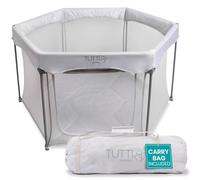 Tutti Bambini Baby & Playpen - Foldable Playpen for Toddlers with Breathable Mesh Walls, Padded Frame, Zip Door & Fitted Mat, Travel Bag (135 x 135 x 75 cm), Silver