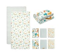 Tutti Bambini Cot Bed Bundle - 2-Pack Sheets, Coverlet, Cot Wraps | Soft 100% Cotton Beige & Cream Toddler Bedding Set, Single, Next to Me Crib, Moses Basket Sheets, Cotbed Fitted Sheet - Run Wild