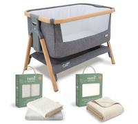 Tutti Bambini CoZee® Bedside Crib Bundle with Mattress Included - Baby Bassinet, 2 Fitted Sheets & Waterproof Protector | Newborn Baby Crib from Birth to 6 Months | Oak & Charcoal