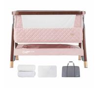 Tutti Bambini Cozee Luxe Bedside Crib with Mattress & 2 Fitted Sheets - Walnut & Blush