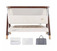 Tutti Bambini Cozee Luxe Bedside Crib with Mattress & 2 Fitted Sheets - Walnut & Cream