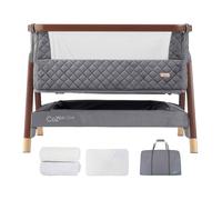 Tutti Bambini Cozee Luxe Bedside Crib with Mattress & 2 Fitted Sheets - Walnut & Slate