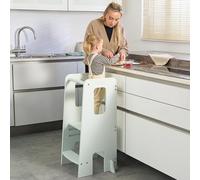 Tutti Bambini Learning Tower for Toddlers - Wooden Montessori Kitchen Helper Step Stool, 3 Adjustable Heights, Anti-Tip, Kids Kitchen Tower for Ages 2-6 (Sea Mist)