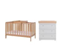 Tutti Bambini Oak Malmo Cot Bed With Rio Furniture 2 Piece Set Dove Grey/Oak