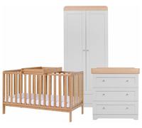 Tutti Bambini Oak Malmo Cot Bed With Rio Furniture 3 Piece Set Dove Grey/Oak, Grey