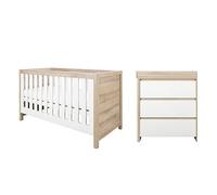 2 Piece Nursery Furniture Set with Cot Bed and Changing Table in White and Oak - Modena - Tutti Bambini