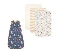 Tutti Bambini Our Planet Bedside Crib Bundle | 2 Fitted Sheets, 2.5 Tog Baby Sleeping Bag & Waterproof Mattress Protector | Bamboo Cotton | 0-6 Months
